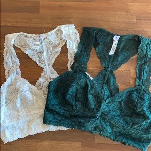 Free People Lace Bras (Forest Green & Cream)